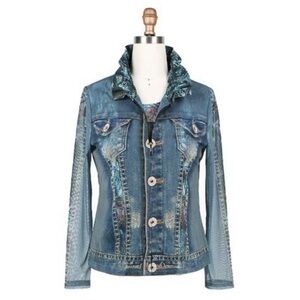 Damee, Inc Sheer Zip Up Faux Denim/Paisley Jacket M